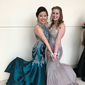 teal mermaid prom dress